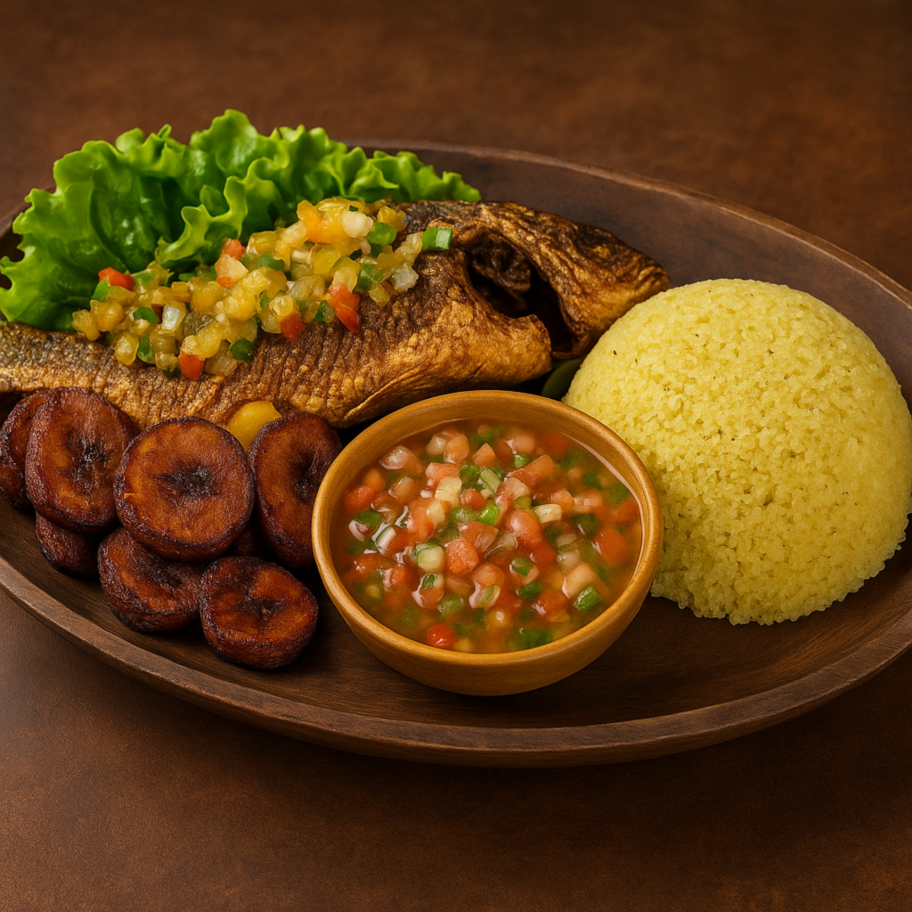 attiéké au poisson spécialité africaine dans le restaurant africain woezon